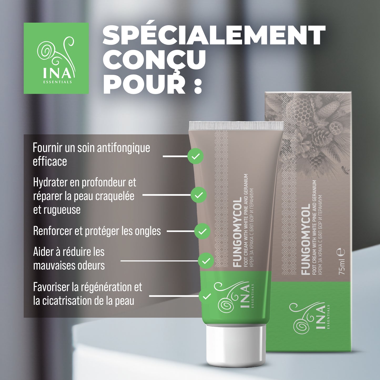 Achetez 2 Crèmes pour les Mycoses des ongles et la peau sèche et craquelée, Recevez 1 Eau de pin blanc bio gratuite