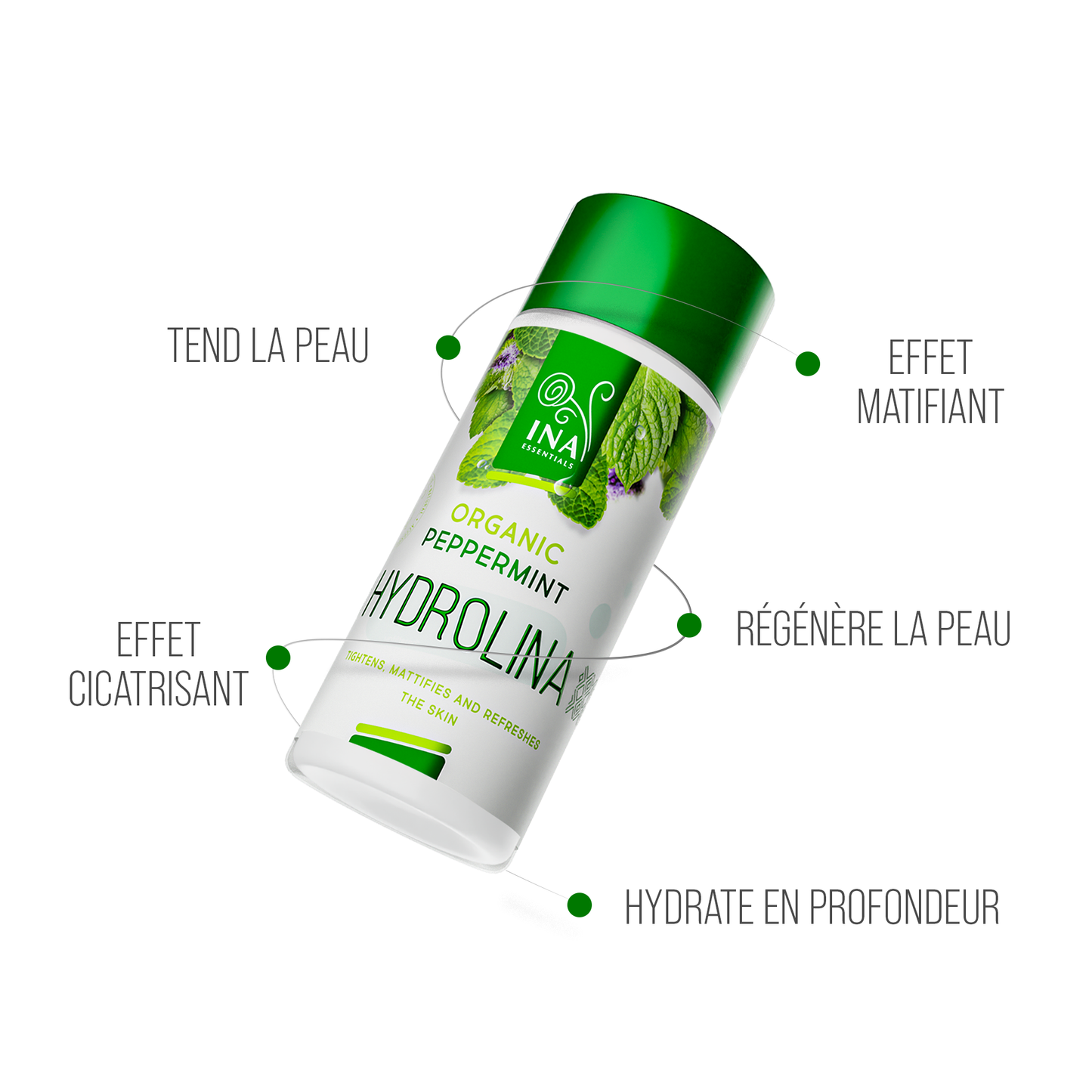Eau de Menthe Poivrée Bio - Hydrolina - Bio Hydrolat pour une peau tendue et un effet Mat