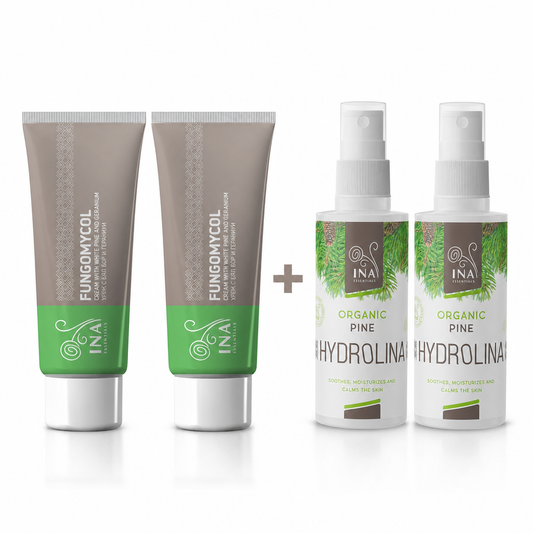 Achetez 2 Crèmes pour les Mycoses des ongles et la peau sèche et craquelée, Recevez 2 Eaux de pin blanc bio gratuites InaEssentials France