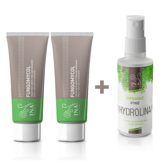 Achetez 2 Crèmes pour les Mycoses des ongles et la peau sèche et craquelée, Recevez 1 Eau de pin blanc bio gratuite