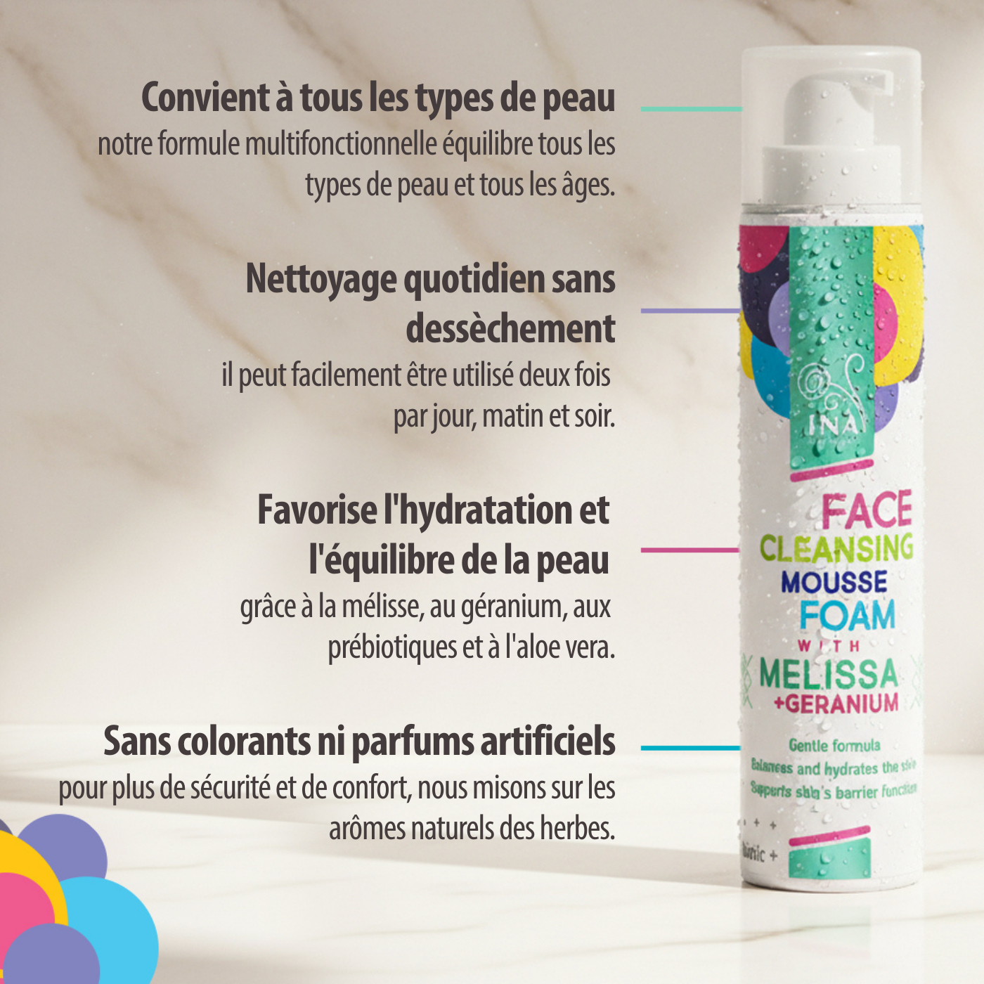 Mousse Nettoyante Naturelle pour le Visage à la Mélisse et au Géranium - pour tous types de peau