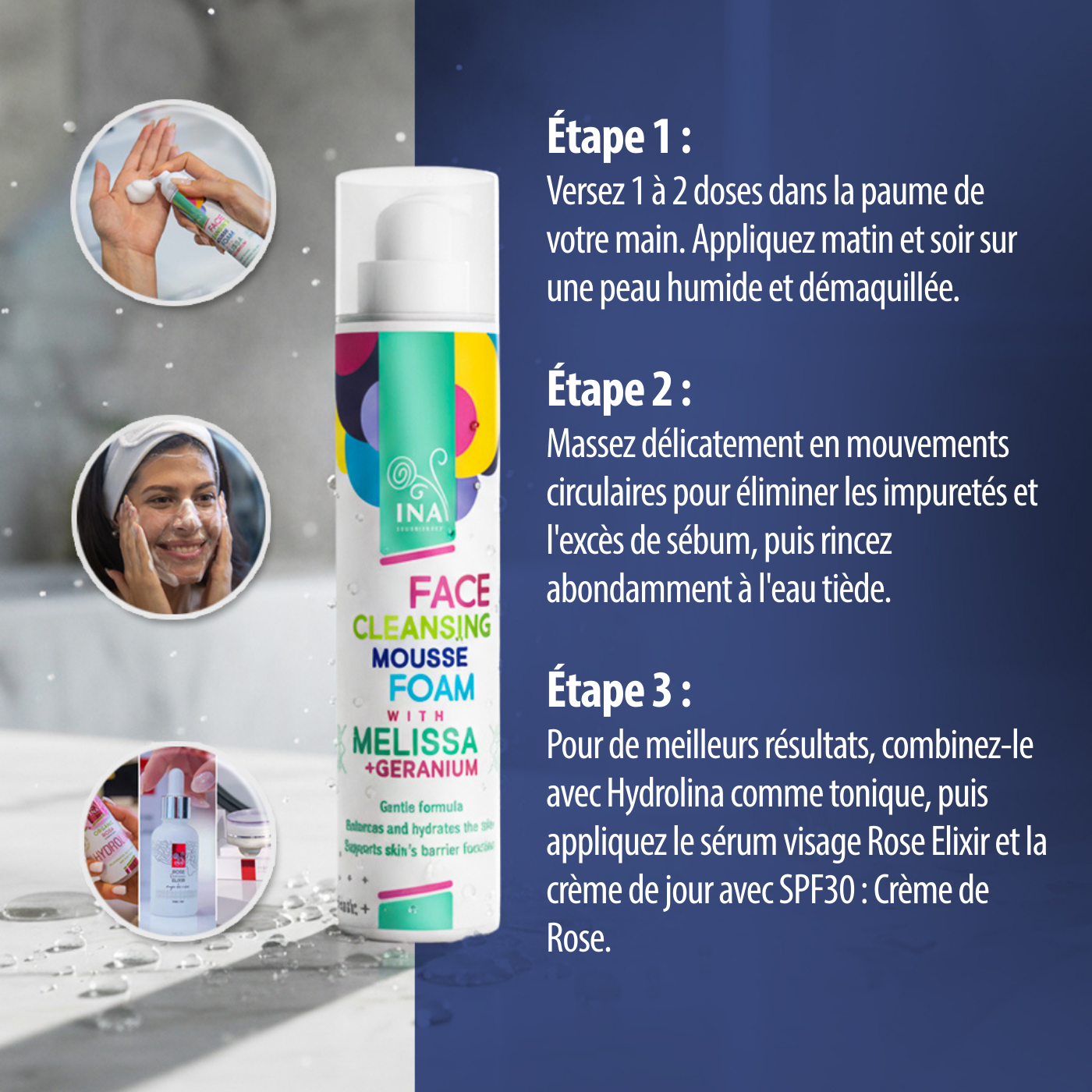 Mousse Nettoyante Naturelle pour le Visage à la Mélisse et au Géranium - pour tous types de peau