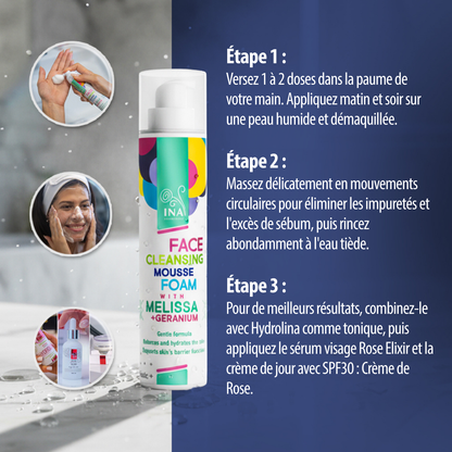 Mousse Nettoyante Naturelle pour le Visage à la Mélisse et au Géranium - pour tous types de peau