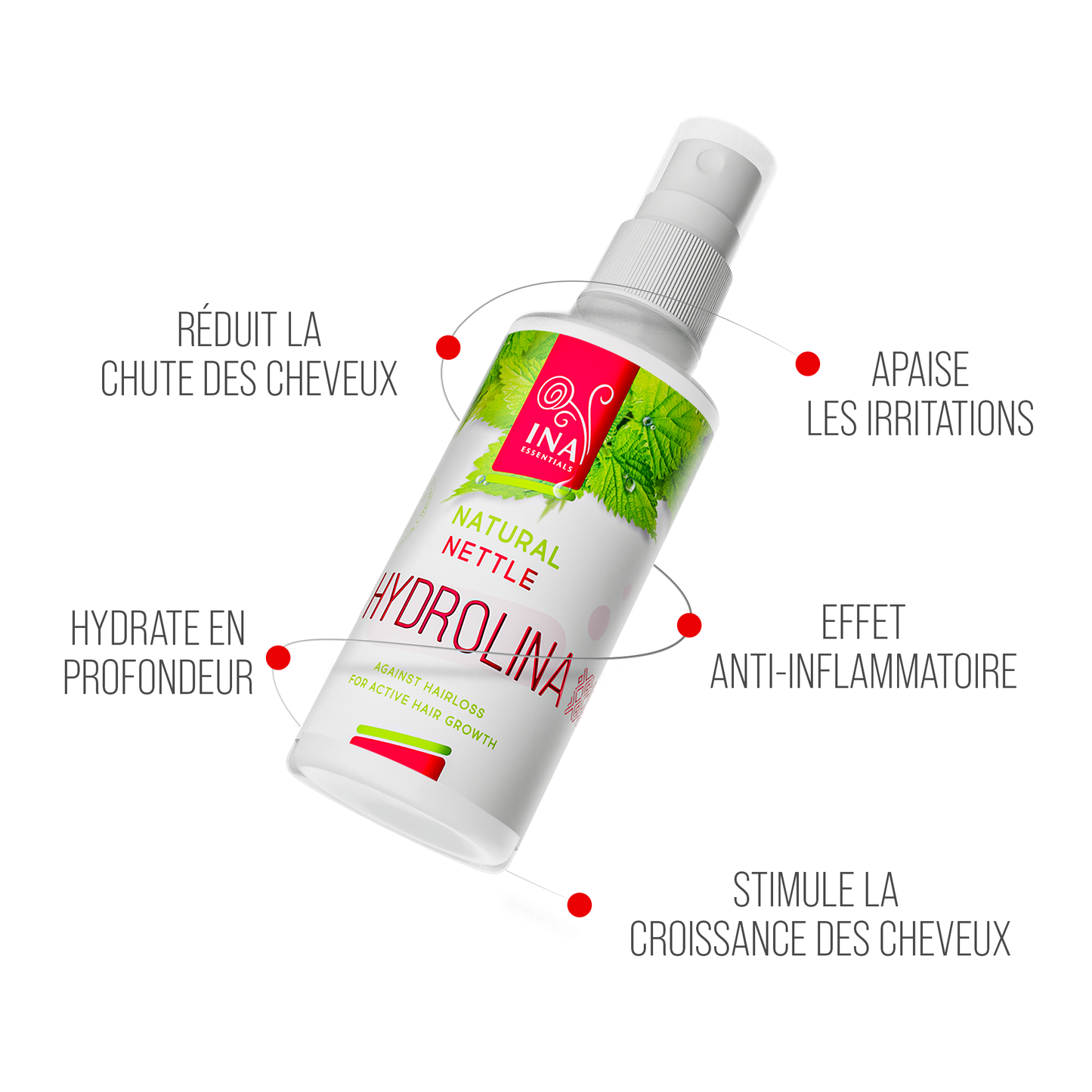 Eau d'Ortie sauvage - Hydrolina - Hydrolat spray pour la Chute des cheveux et les cheveux Gras