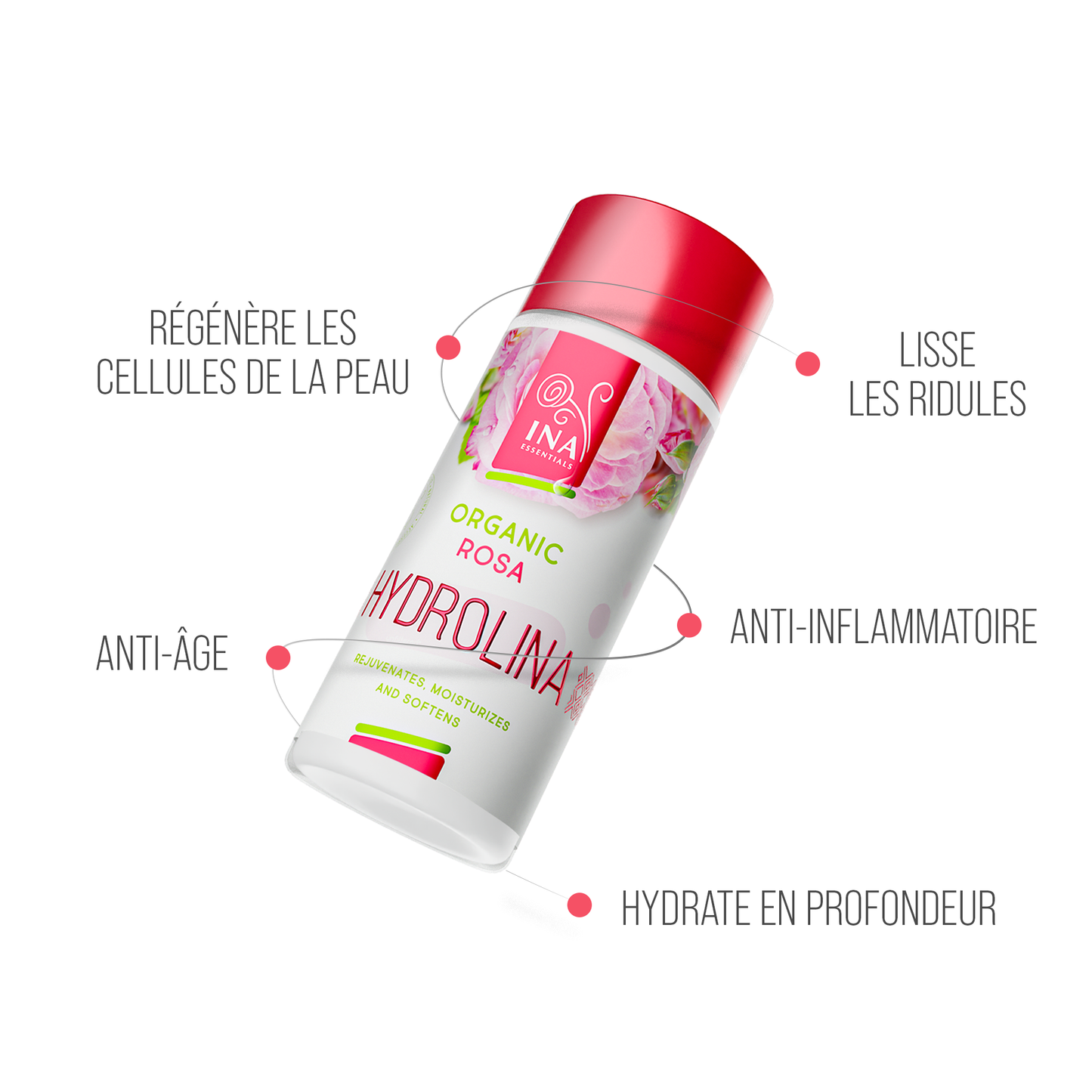 Eau de Rose - Hydrolina - Bio Hydrolat de Rose pour Peau sèche