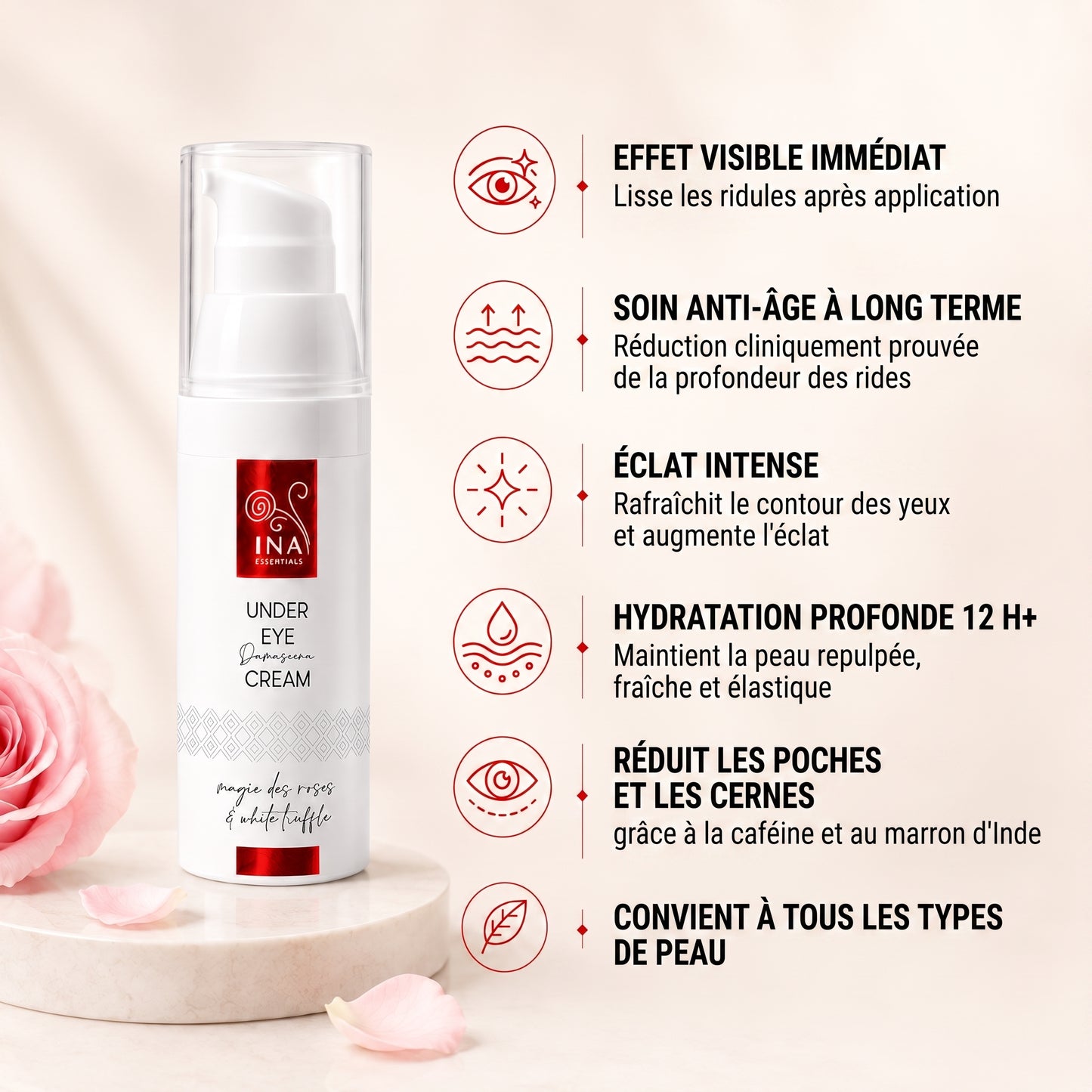 Crème contour des yeux anti-âge premium à la rose – Rose Eye Lift